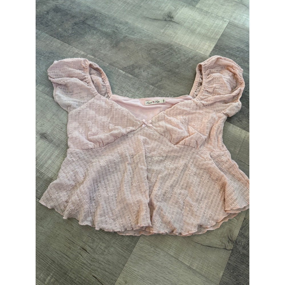 Pink Romantic Lace Peplum Top – Size XL